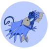 A badge featuring a dark blue undertide sleeping on a light blue background